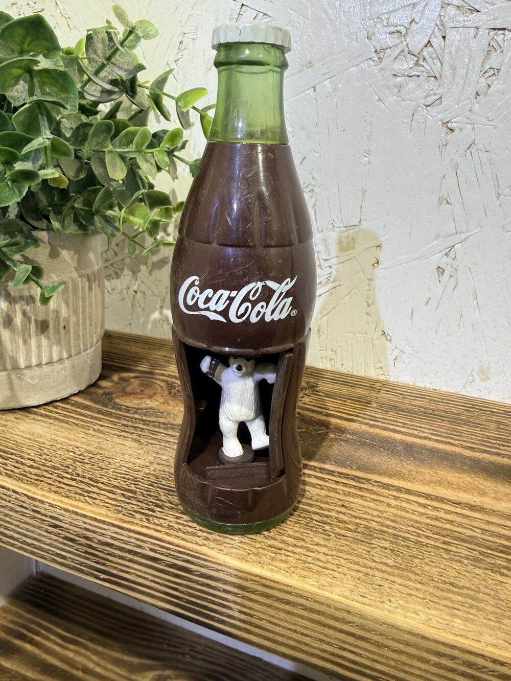 Vintage Coca-Cola Polar Bear Spinning Wind Up Toy Bottle Collectible 6” Coke